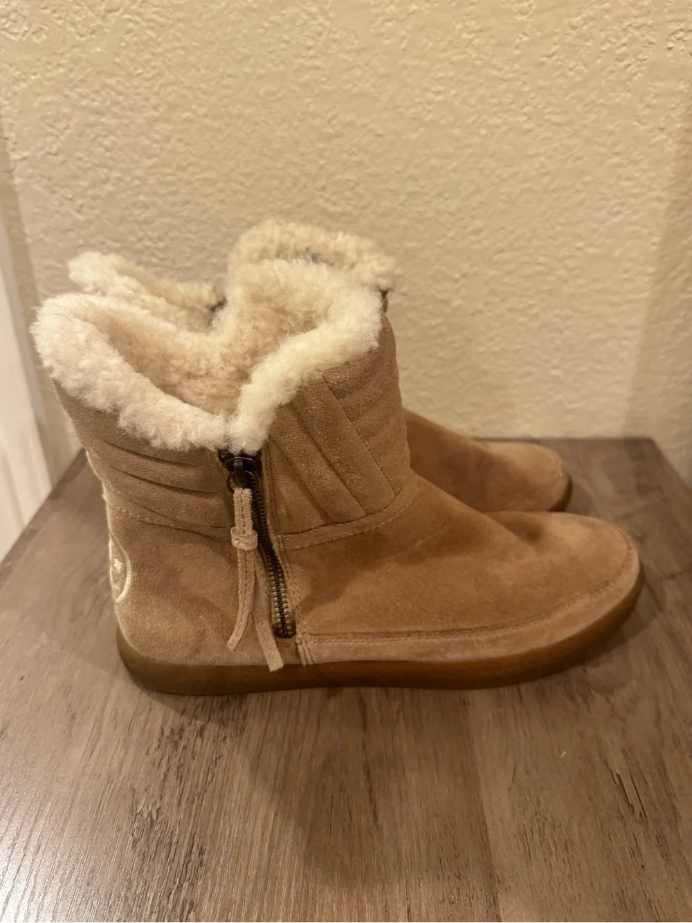 Tory Burch Suede Shearling-Lined Ankle Boots - Tan Size 8